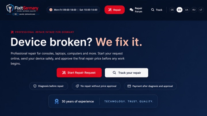 FixitGermany repair service website screenshot