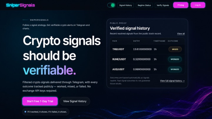 SniperSignals dashboard-style platform screenshot